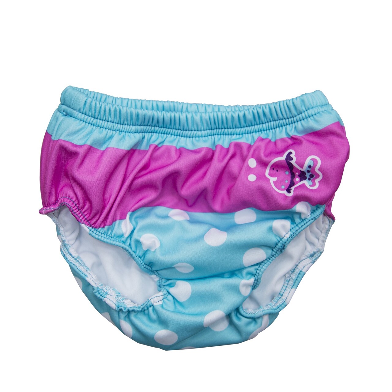 SwimWays 5.75" Pink and Blue Fish and Polka Dot Print Reusable Swim Diaper - 6 months